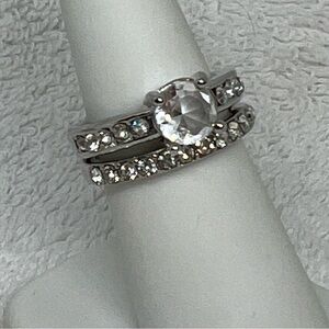 Weddng Silver Tone 2 Ring Set with Clear Stones Size 7
